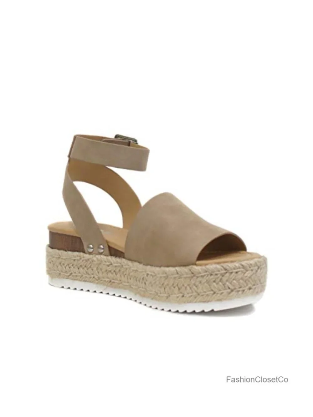 Open Toe Buckle Ankle Strap Espadrilles Flatform Wedge Casual Sandal